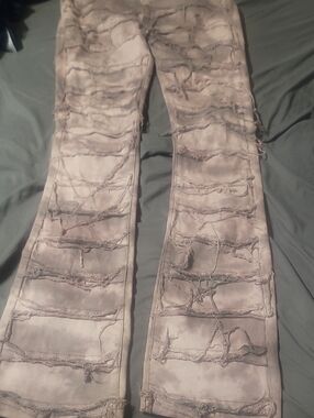 Men's Distressed Wide Leg Jeans - Taupe Wash